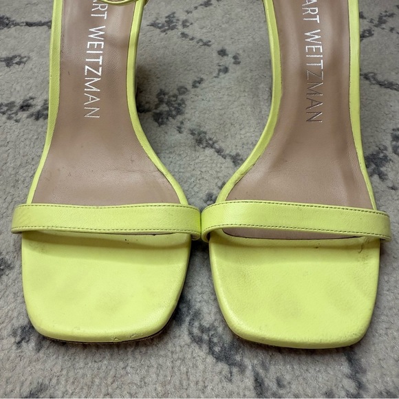 STUART WEITZMAN Nudist Clear Lucite Heel Neon Bright Yellow Summer Wedge Sandals - Picture 3 of 9